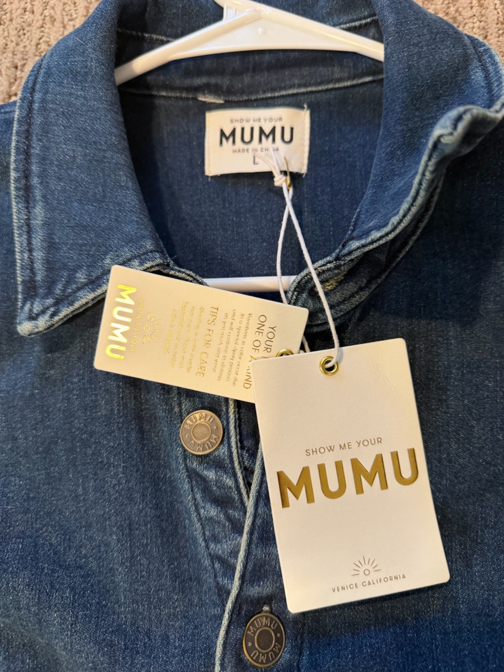 Show Me Your MuMu Everhart Denim Stretch Jumpsuit Size Large New With Tags - Picture 16 of 16